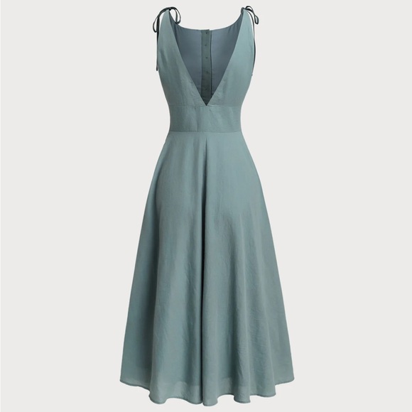 Rihoas Green Boat Neck Backless Slip Midi Dress - Picture 7 of 12